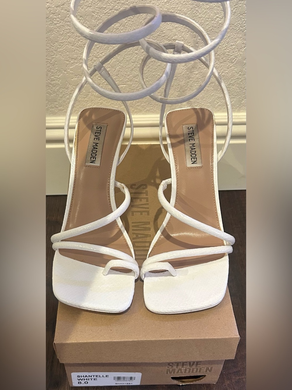 Steve Madden White Strappy Ankle Wrap High Heels